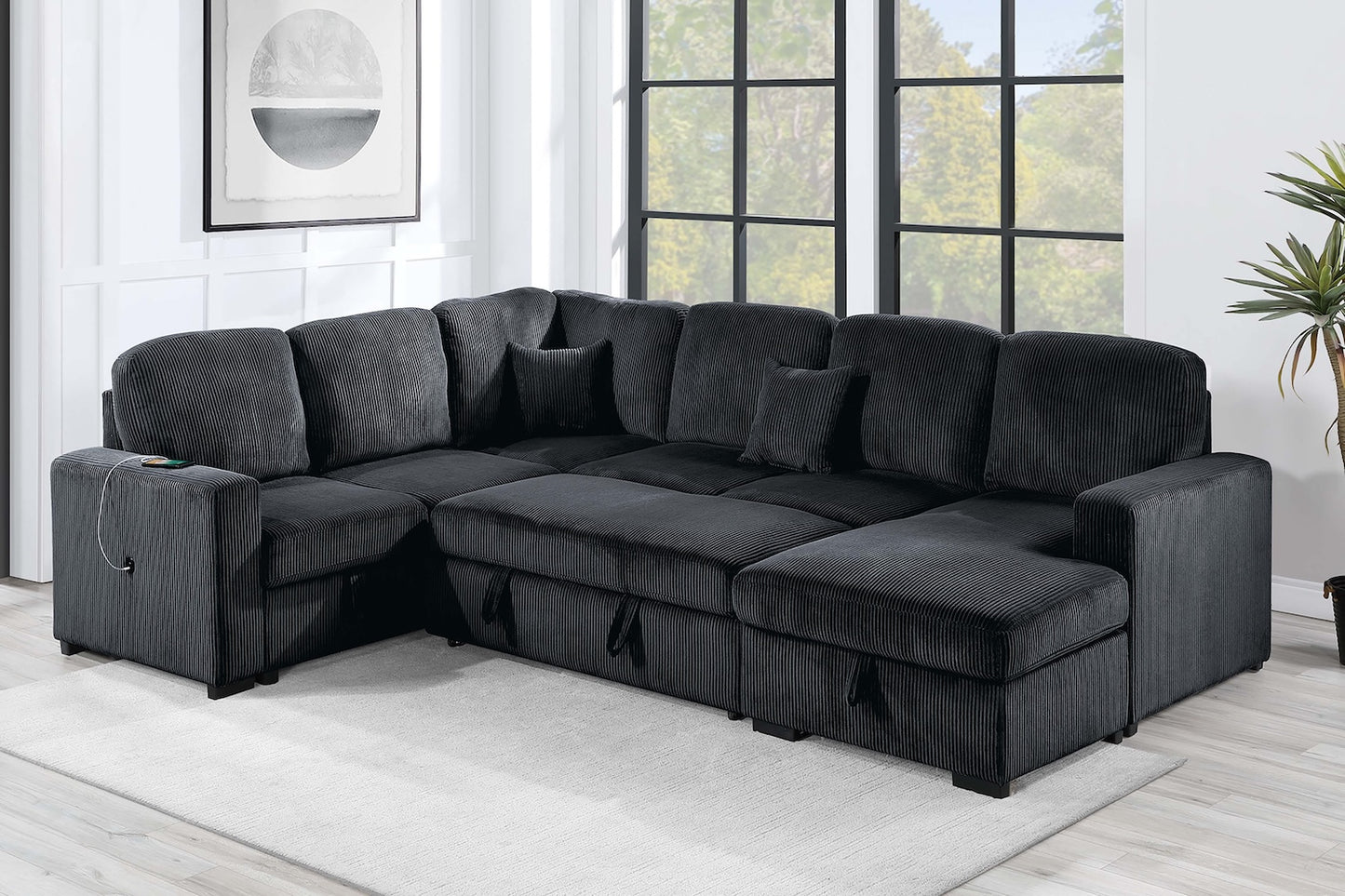 Sectional with Pull-Out Bed and Storage Chaise
