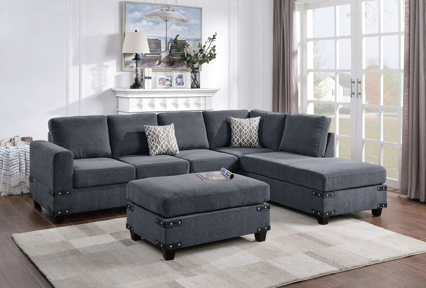 3-PC Reversible Sectional Sofa Set W/ Ottoman