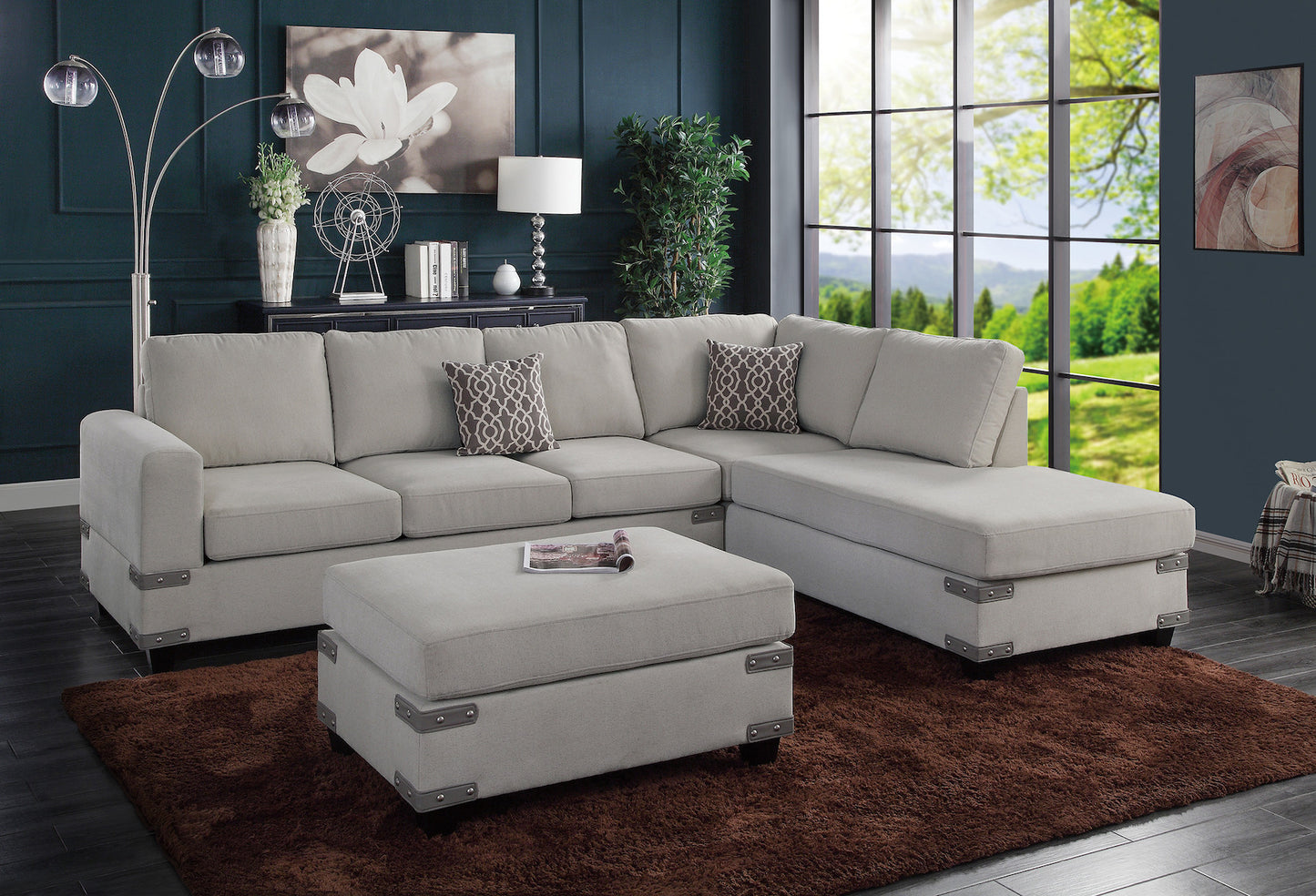 3-PC Reversible Sectional Sofa Set W/ Ottoman