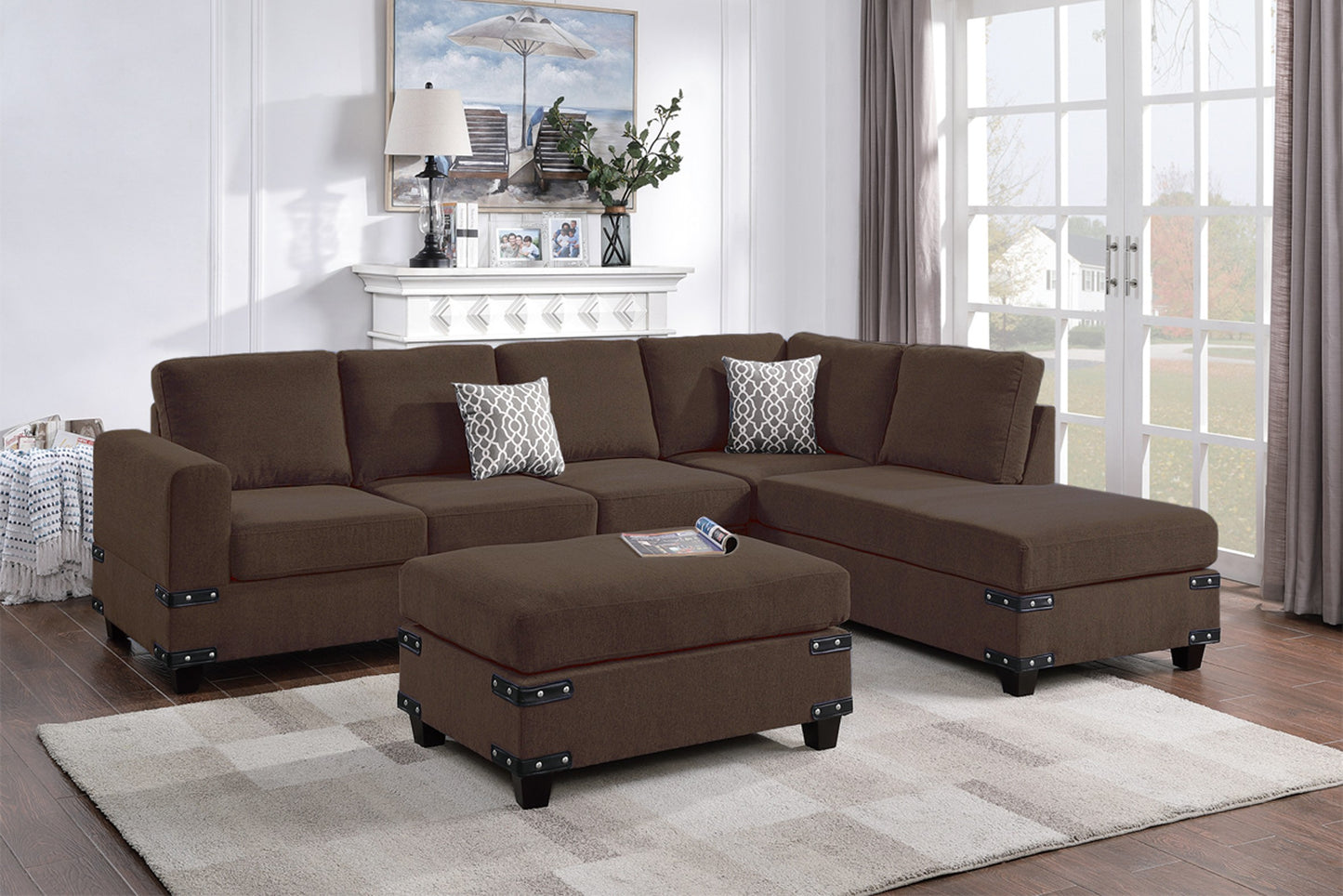 3-PC Reversible Sectional Sofa Set W/ Ottoman