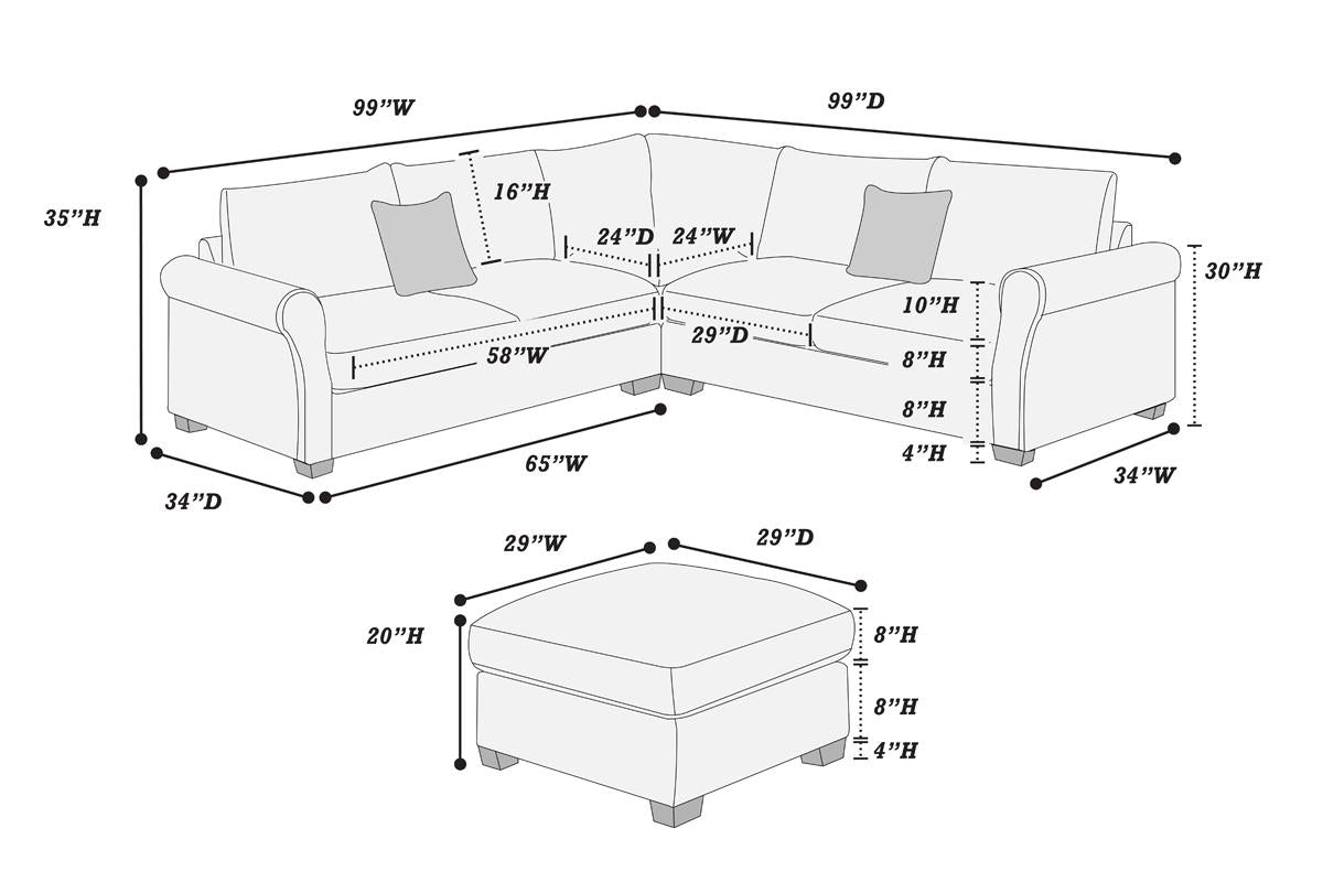4-PC Corduroy Sectional with Ottoman