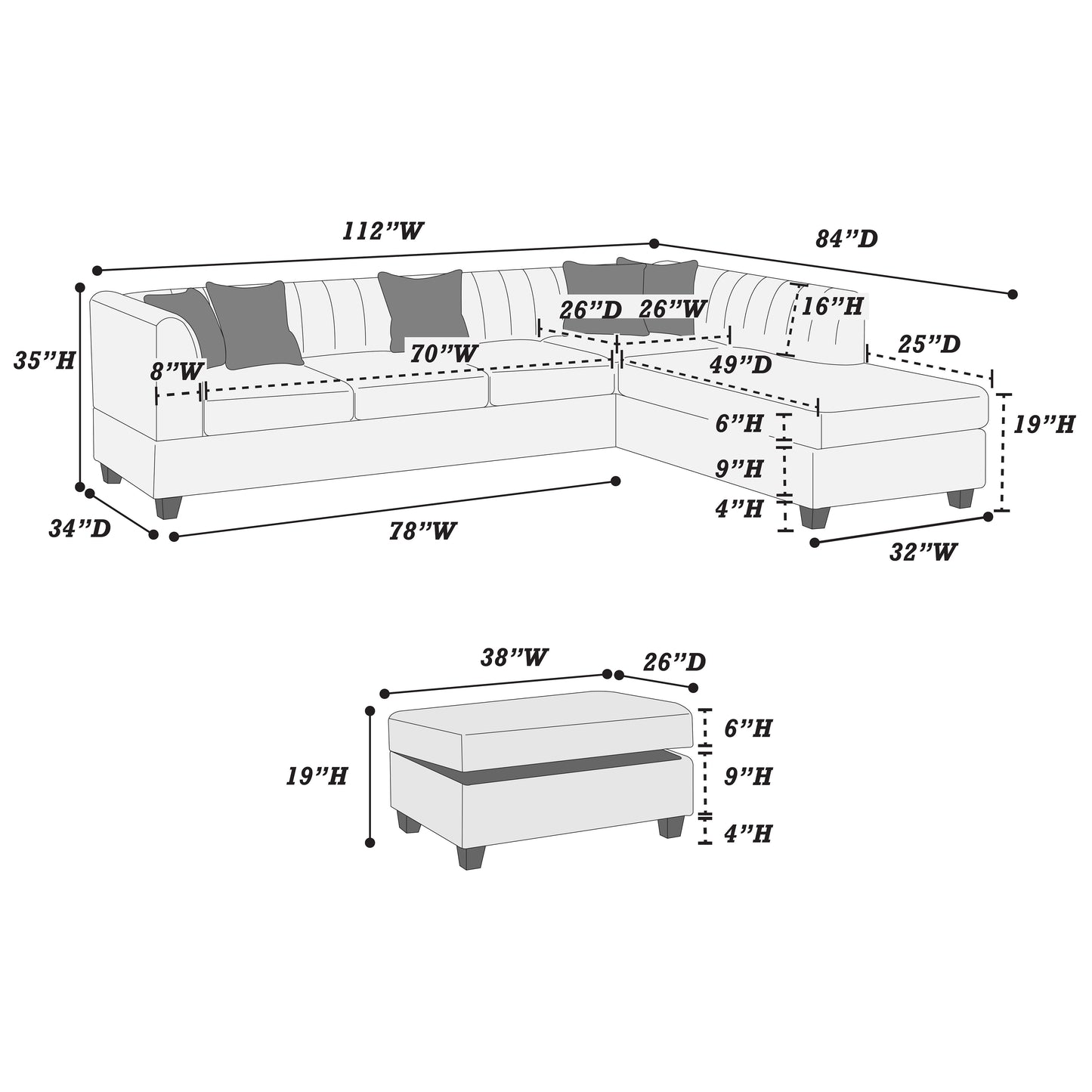 3-Piece Sectional Set W/ Ottoman