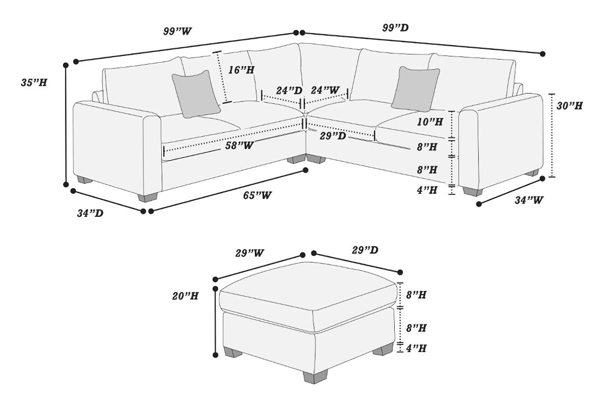 4-PC Corduroy Sectional Sofa