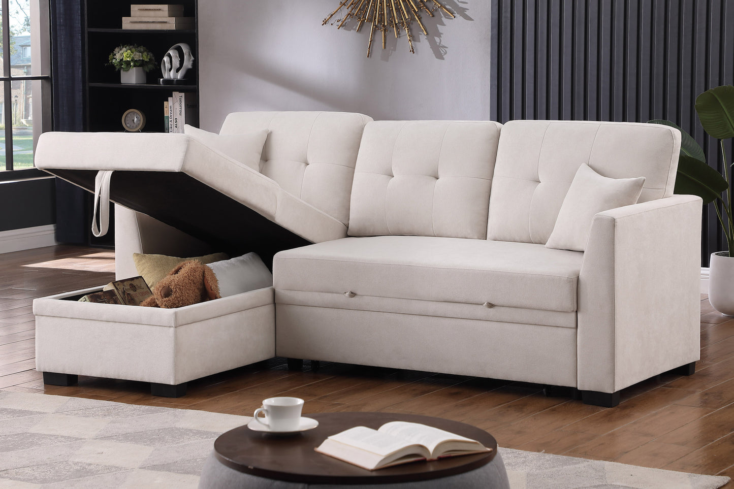 Sectional with Pull-Out Bed and Storage Chaise