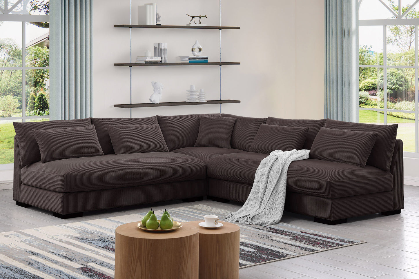 Corduroy Sectional with Ottoman
