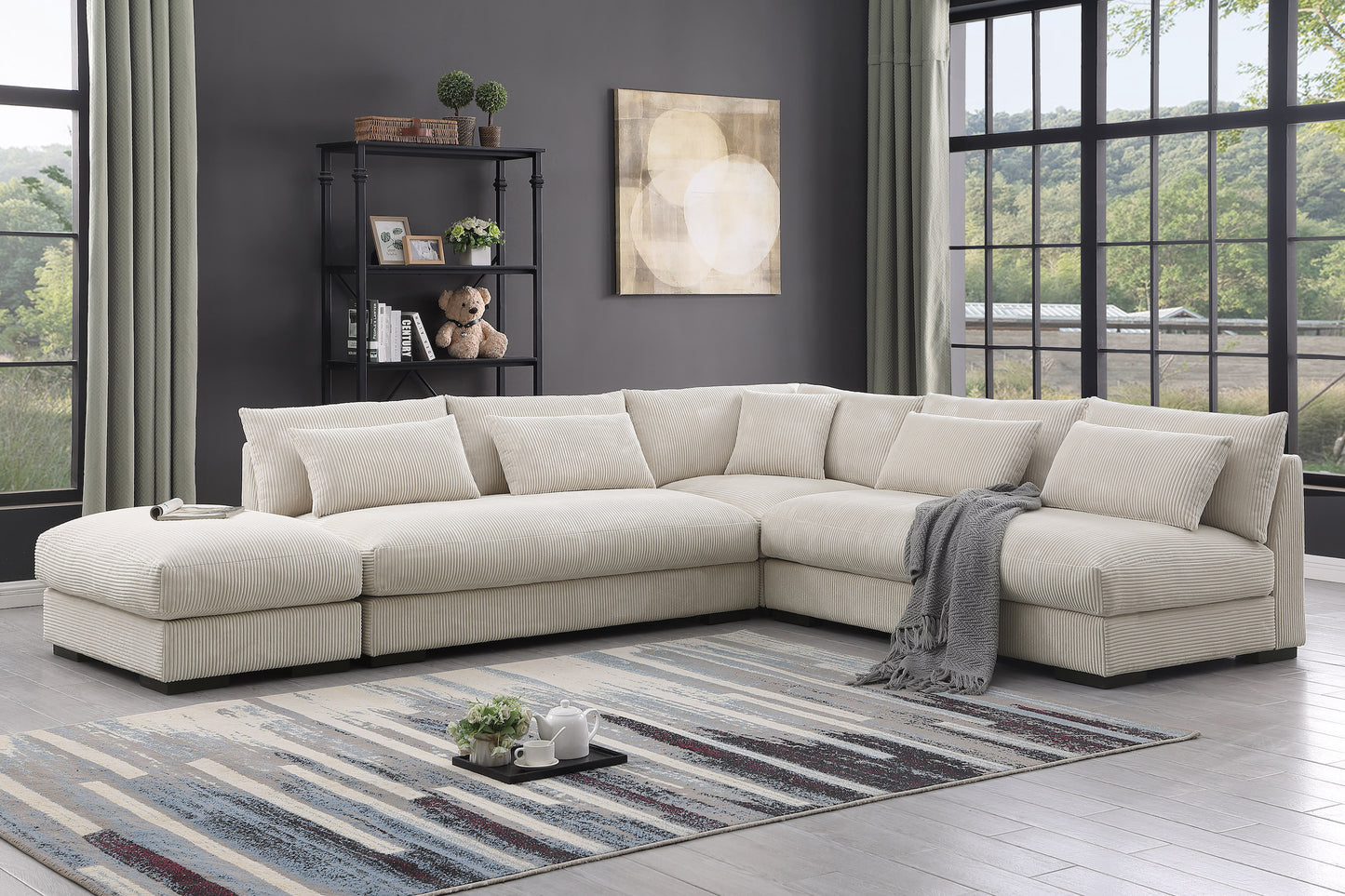 Corduroy Sectional with Ottoman