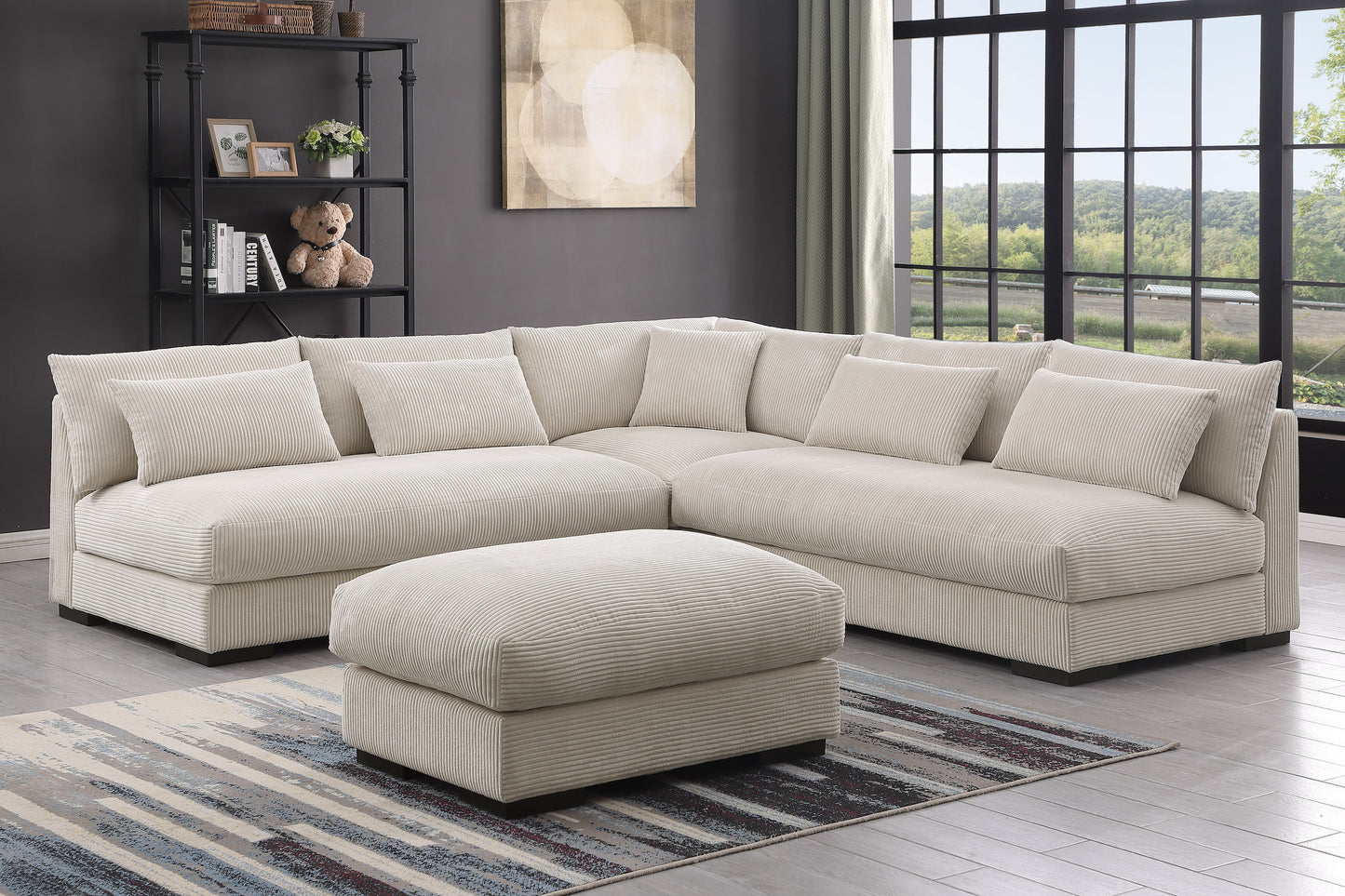 Corduroy Sectional with Ottoman