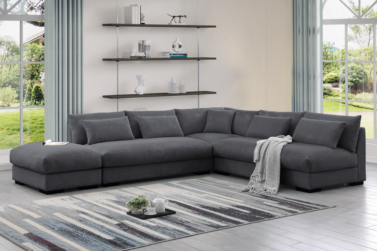 Corduroy Sectional with Ottoman
