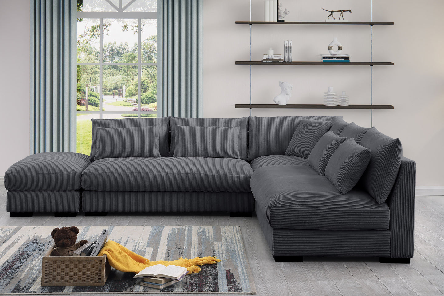Corduroy Sectional with Ottoman