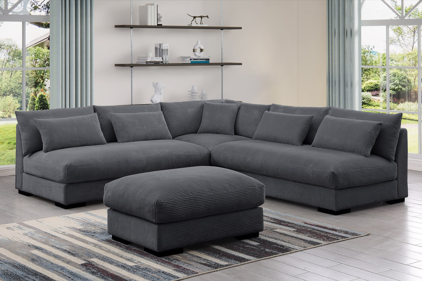 Corduroy Sectional with Ottoman