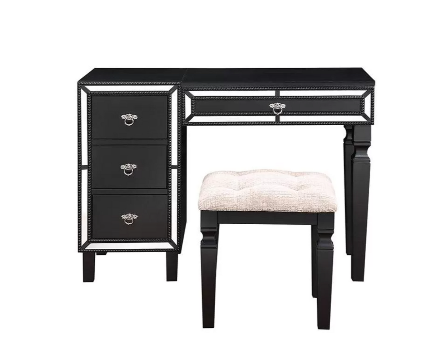 2-Piece Vanity Table with Foldable Mirror Stool Set