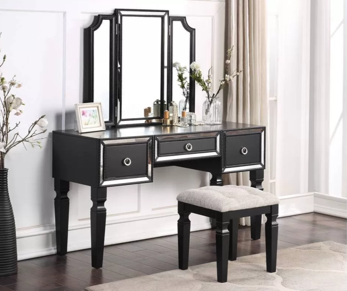 3-Piece Vanity Table Mirror Stool Set