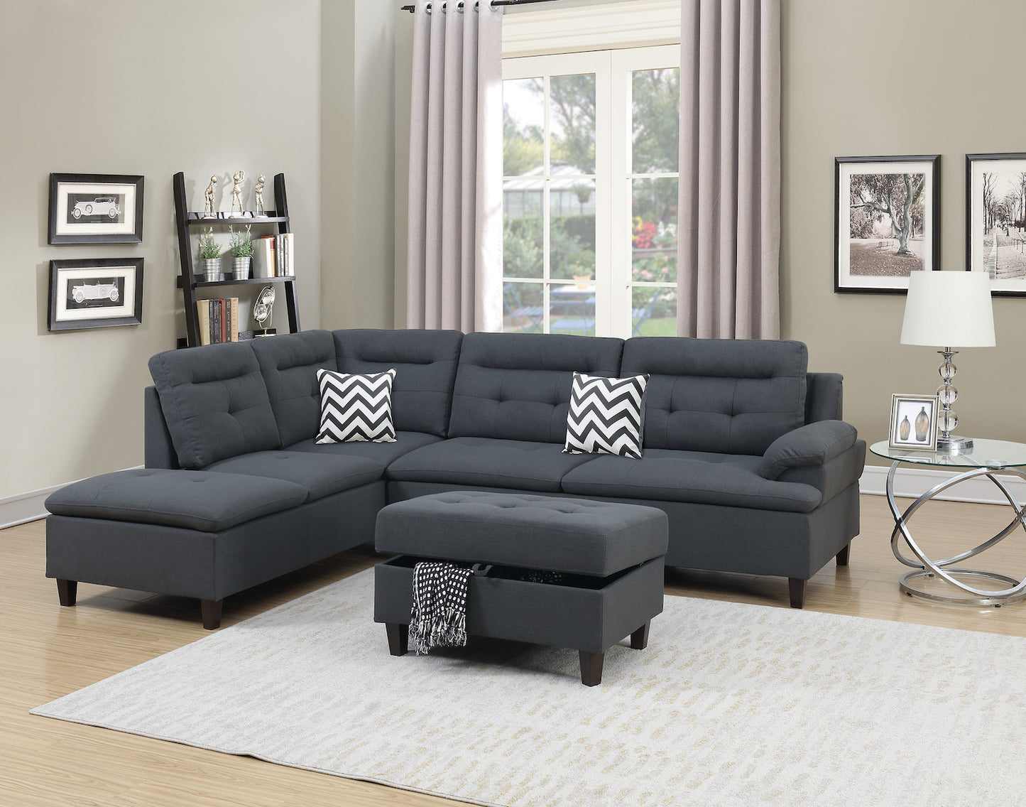 3-PC Sectional Set W/ Storage Ottoman