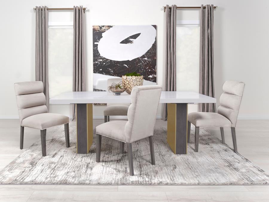 7-piece 80" Cultured Carrara Marble Top Dining Set