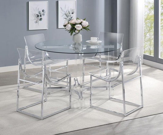 5-piece Round Glass Top Acrylic Dining Set