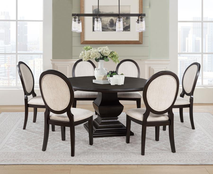 7 Piece Round Table Dining Set Dark Cocoa