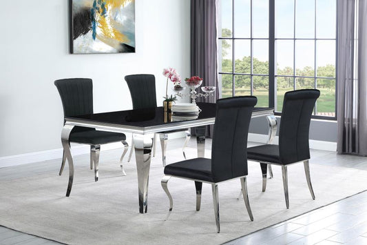 5-piece 81" Rectangular Black Glass Dining Set