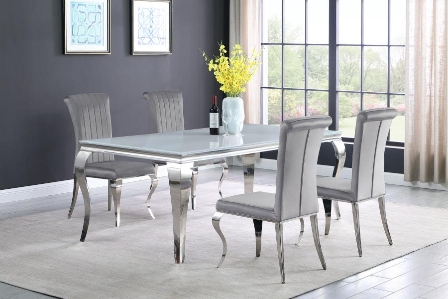 5-piece 81" Rectangular White Glass Dining Set