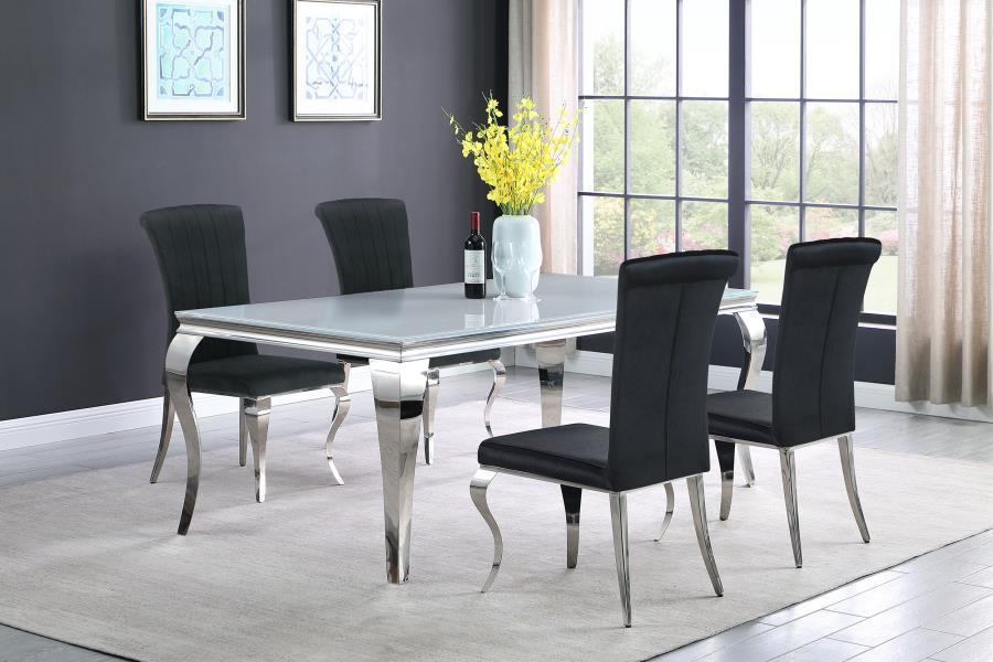 5-piece 81" Rectangular White Glass Dining Set