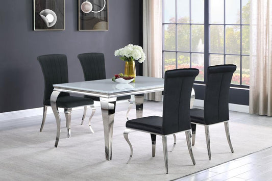 5-piece 61" Rectangular White Glass Dining Set