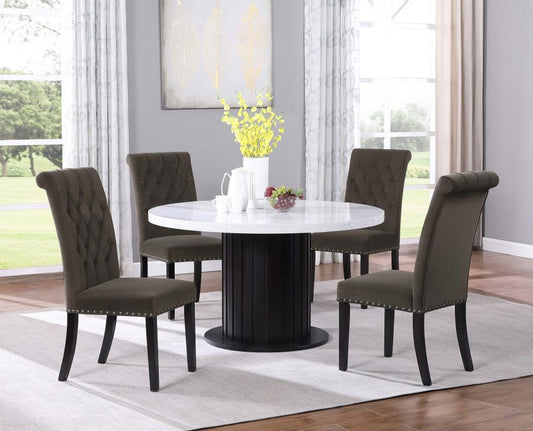 5-piece Round Marble Top Dining Table Set