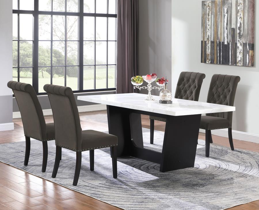 5-piece Rectangular Marble Top Dining Table Set