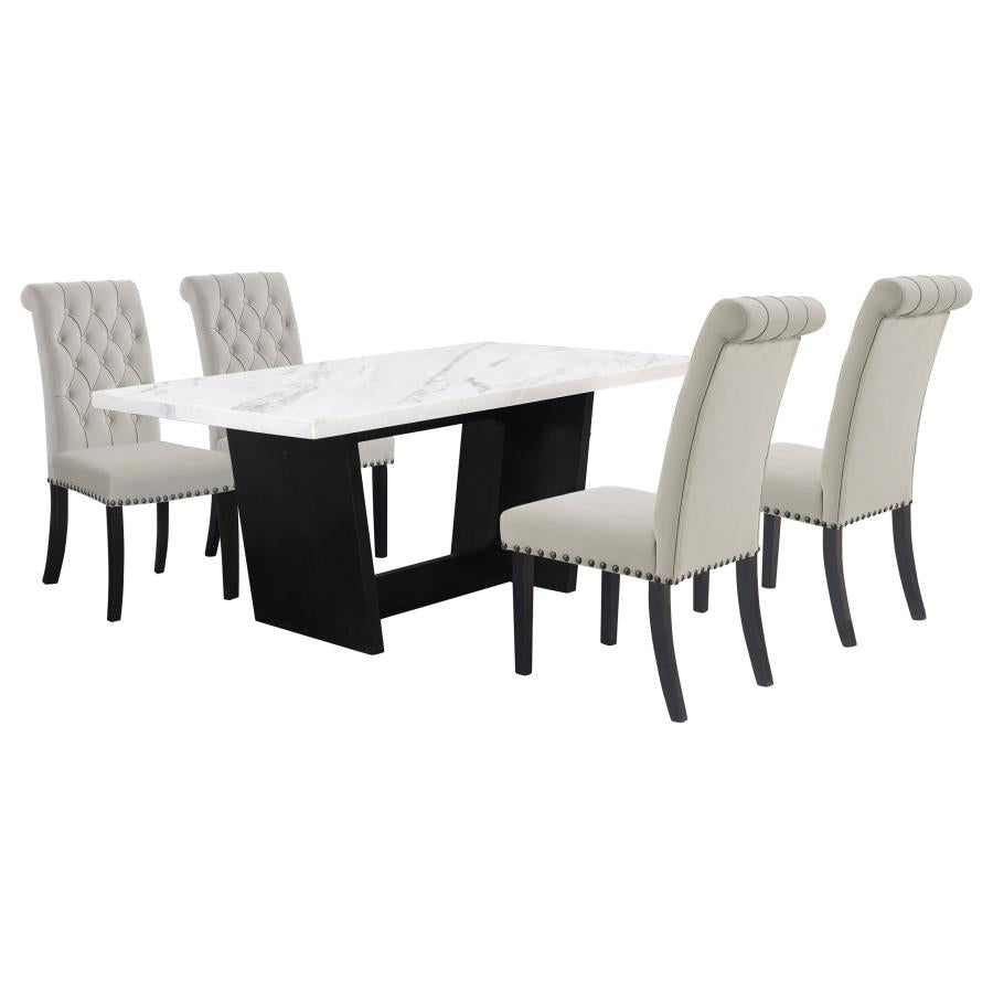 5-piece Rectangular Marble Top Dining Table Set