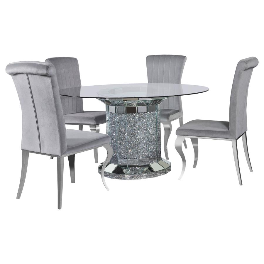 5-piece Mirrored Pedestal Dining Table Set