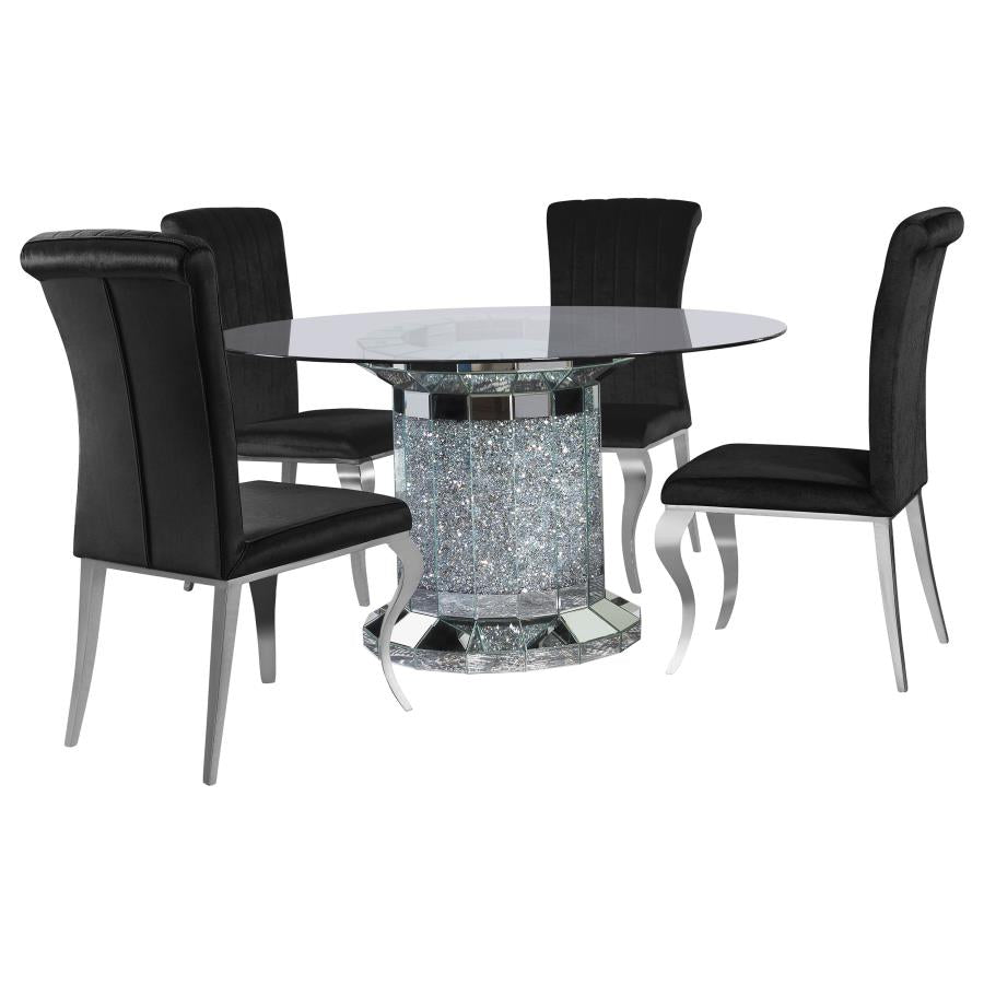 5-piece Mirrored Pedestal Dining Table Set