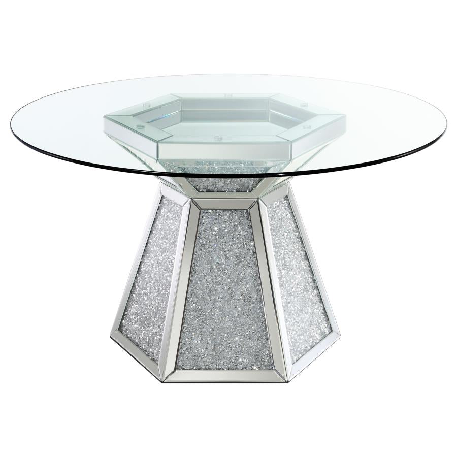 5-piece Round Glass Top Mirrored Dining Set