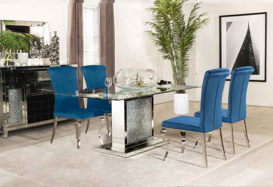 5-piece Rectangular Mirrored Dining Table Set