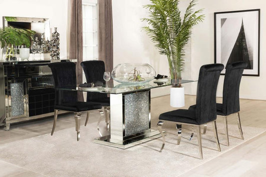 5-piece Rectangular Mirrored Dining Table Set