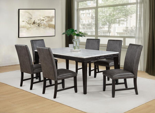 7-Piece White Marble Top Dining Set