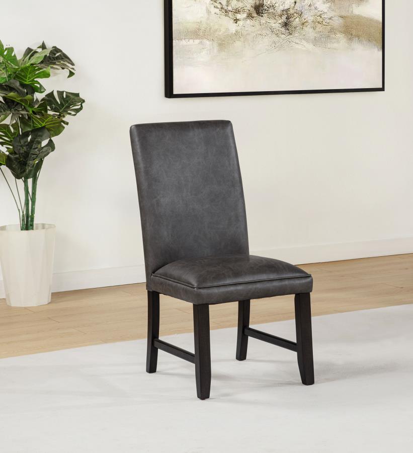 Dark Gray Faux Leatherette Upholstered Dining Side Chair (Set of 2)