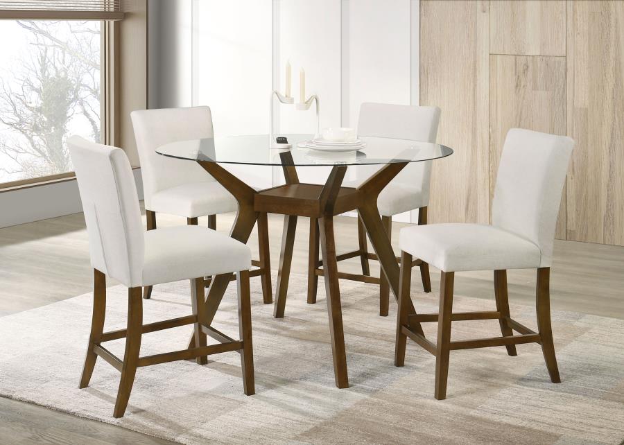 5-piece Round Glass Top Counter Height Dining Table Set