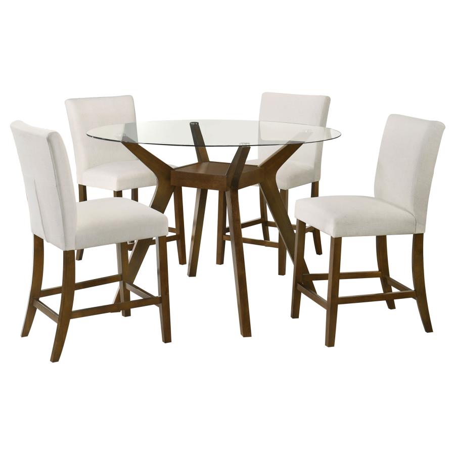 5-piece Round Glass Top Counter Height Dining Table Set