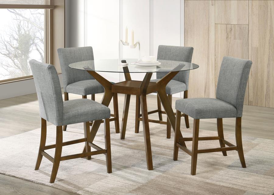 5-piece Round Glass Top Counter Height Dining Table Set