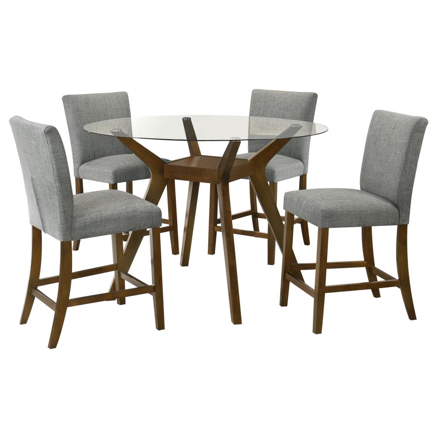 5-piece Round Glass Top Counter Height Dining Table Set