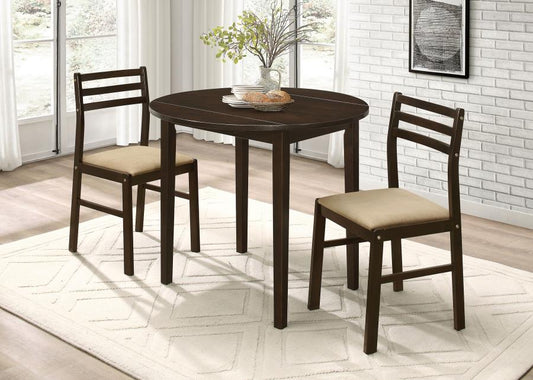 3-piece Round Drop Leaf Dining Table Set