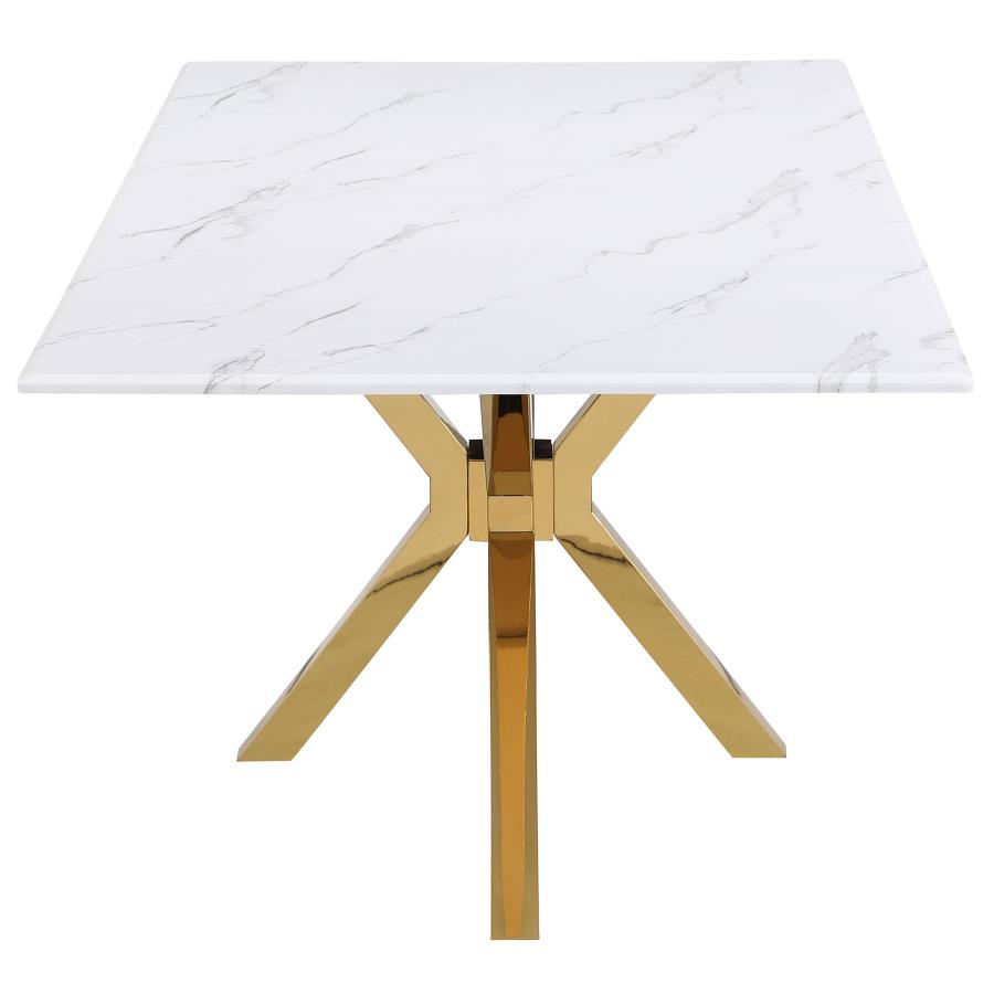 5-piece Rectangular 79" Faux Marble Dining Set