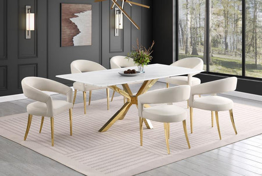 7-piece Rectangular 79" Faux Marble Dining Set