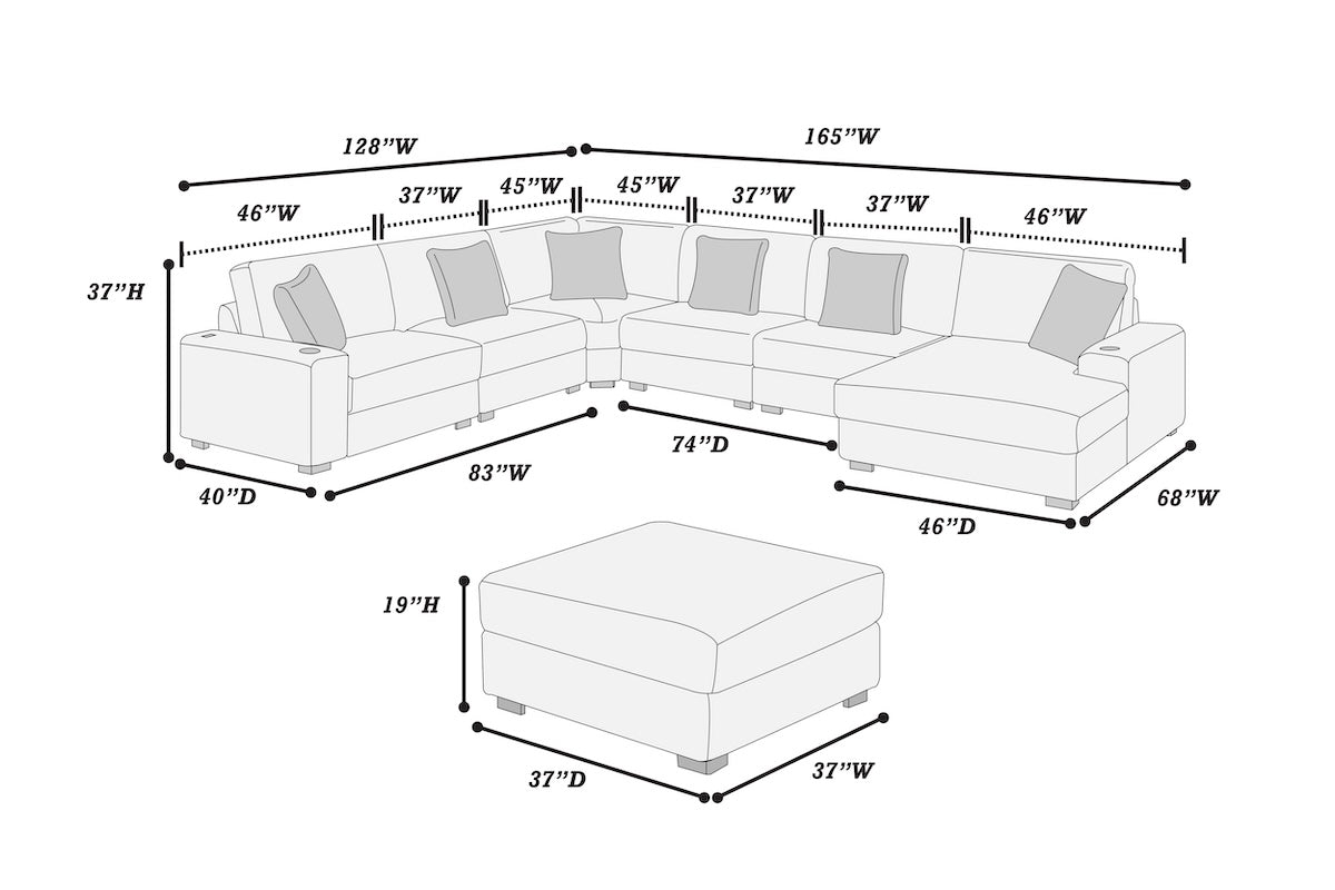 7-Piece Modular Corduroy Fabric Sectional Sofa Set Kelsey