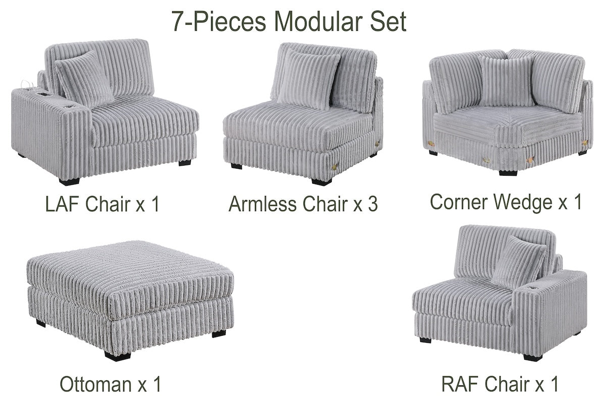 7-Piece Modular Corduroy Fabric Sectional Sofa Set Kelsey