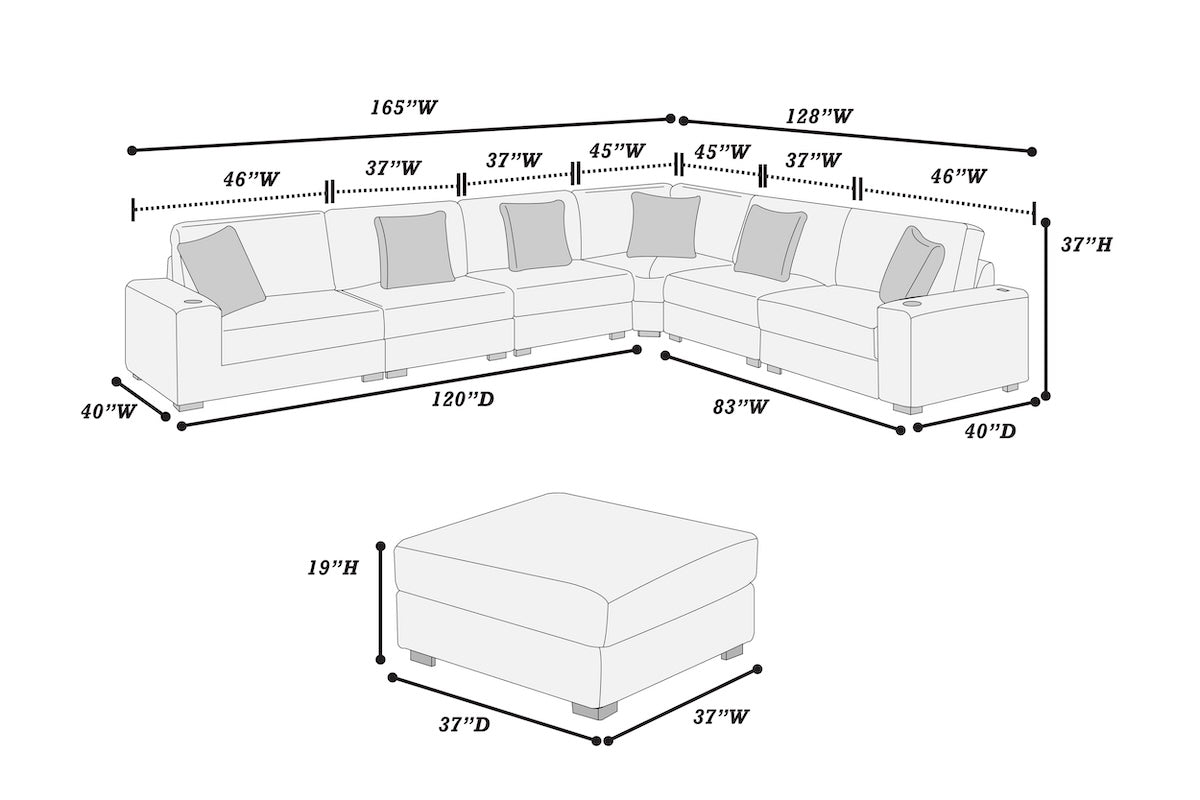 7-Piece Modular Corduroy Fabric Sectional Sofa Set Kelsey