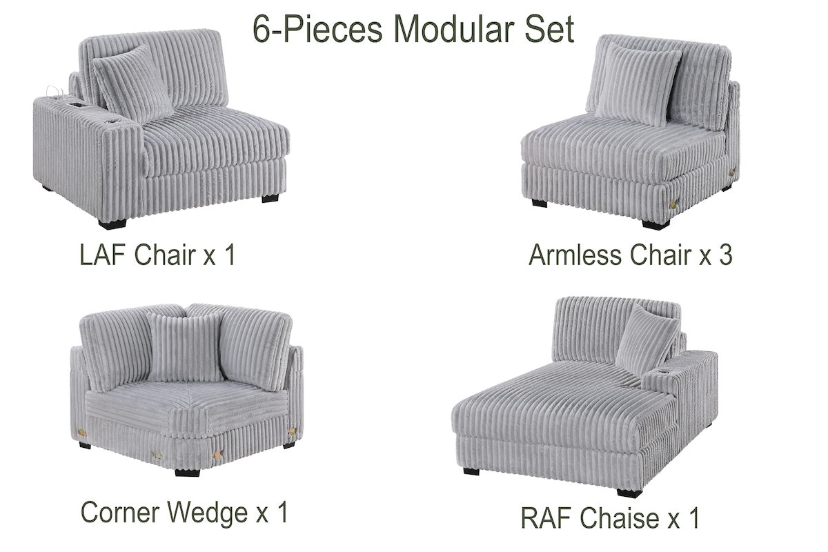6-Piece Modular Corduroy Fabric Sectional Sofa Set Kelsey