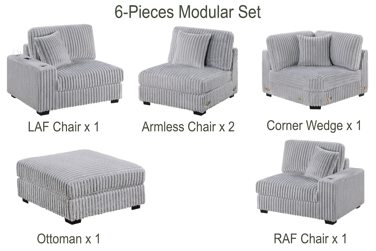 6-Piece Modular Corduroy Fabric Sectional Sofa Set Kelsey (ETA: 8/15)