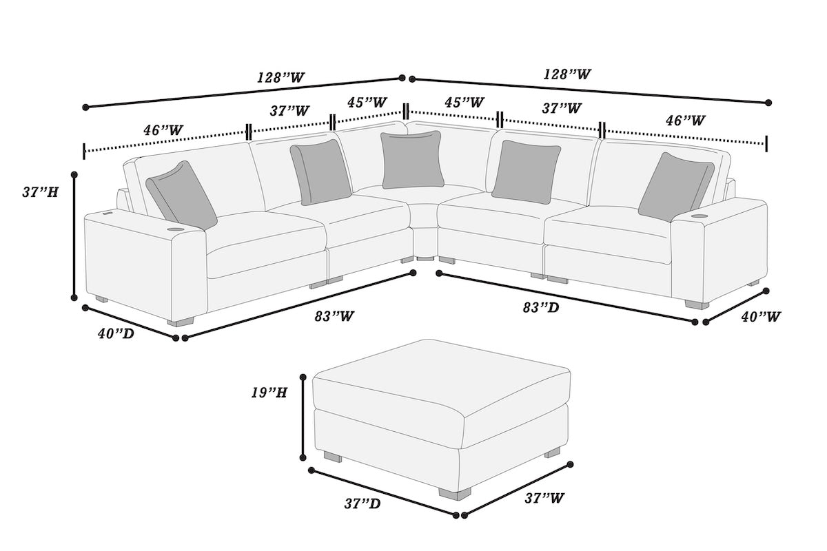 6-Piece Modular Corduroy Fabric Sectional Sofa Set Kelsey (ETA: 8/15)