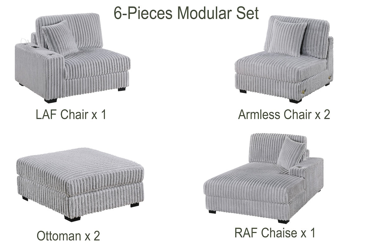 6-Piece Modular Corduroy Fabric Sectional Sofa Set Kelsey (ETA: 8/20)