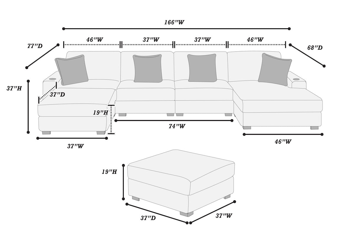 6-Piece Modular Corduroy Fabric Sectional Sofa Set Kelsey (ETA: 8/20)