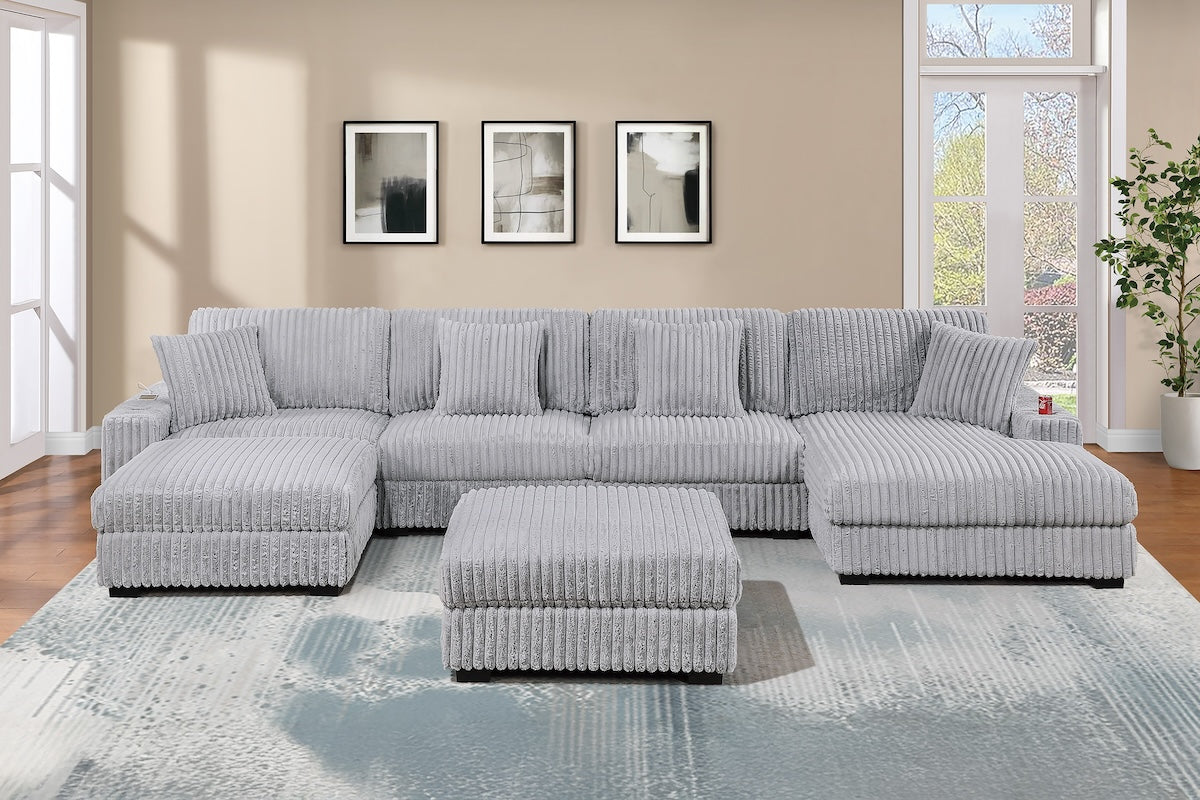6-Piece Modular Corduroy Fabric Sectional Sofa Set Kelsey (ETA: 8/20)